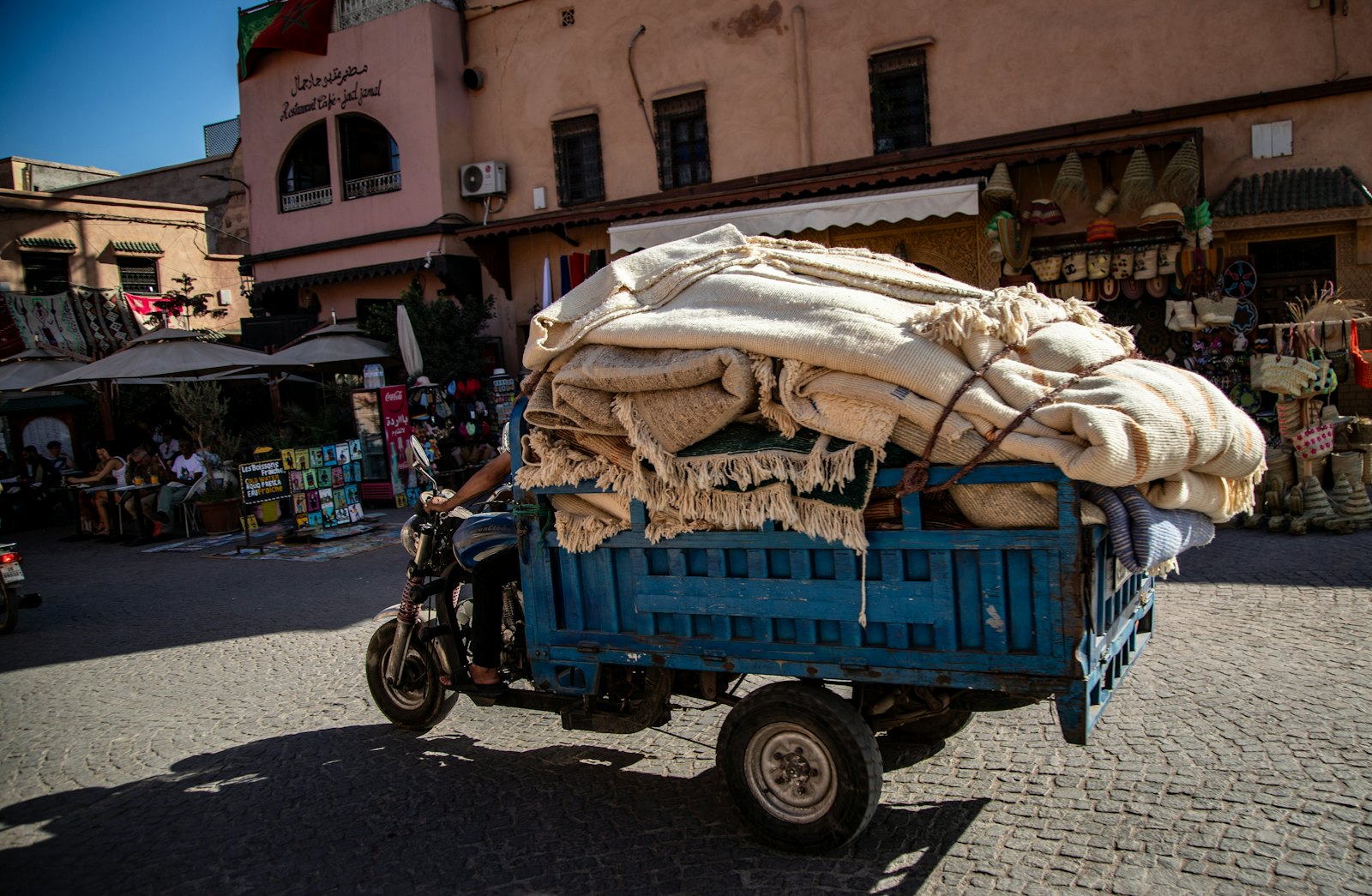 Loaded cargo tricycle on the street