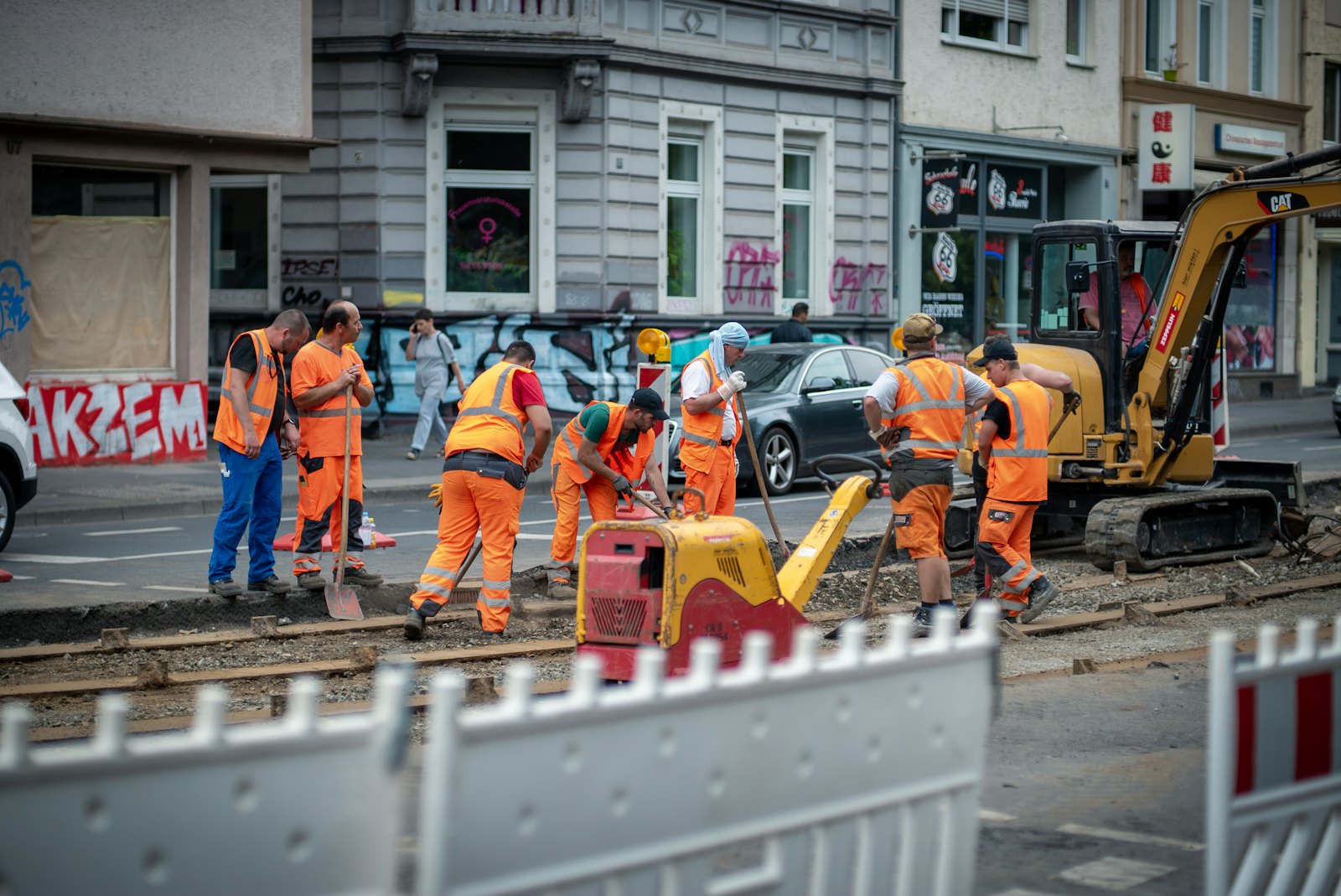 Construction team at work on site